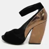 Pierre Hardy Black/bronze Leather And Velvet Block Heel Ankle Strap Pumps In Black