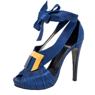 Pierre Hardy Blue Laminated Suede Buckle Ankle-tie Sandals