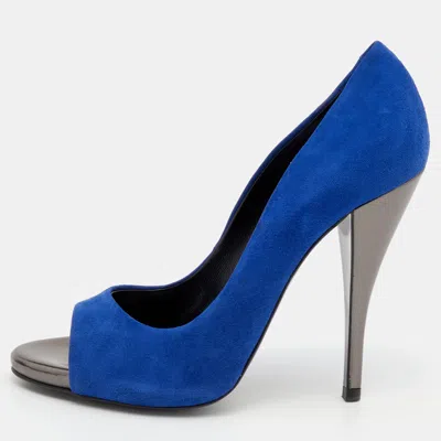 Pierre Hardy Blue Suede Open Toe Pumps