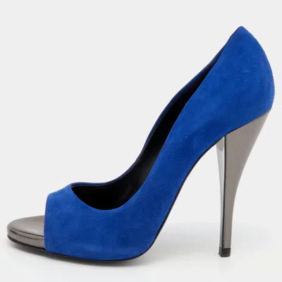 Pierre Hardy Blue Suede Open Toe Pumps