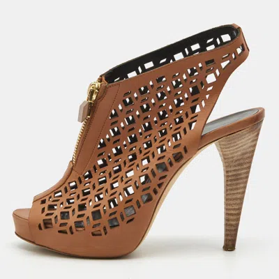 Pierre Hardy Brown Leather Laser Cut Out Zip Detail Booties