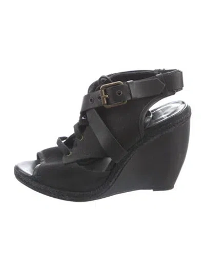 Pre-owned Pierre Hardy Canvas Leather Trim Embellishment Sandals In Black