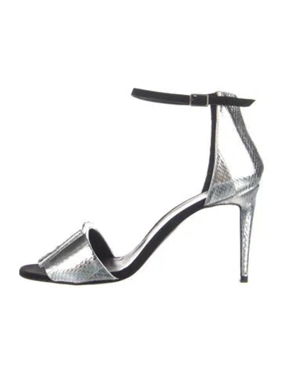 Pre-owned Pierre Hardy Embossed Leather Bow Accents Sandals In Silver