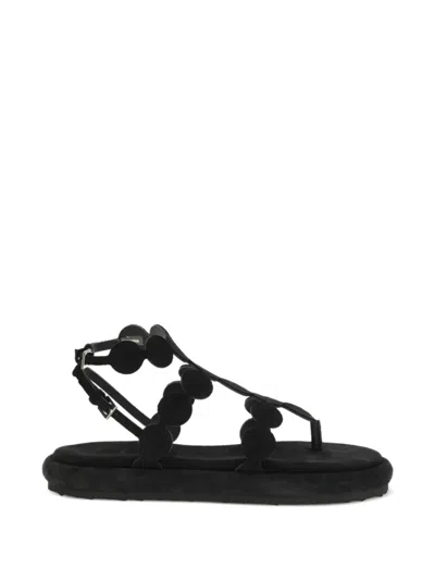 Pierre Hardy Low-heeled Suede Thong Sandals With An Ankle Strap In Multi