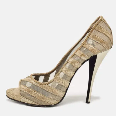 Pierre Hardy Gold Mesh And Suede Peep Toe Pumps
