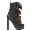 Pierre Hardy Grained Leather Fur Trio Buckle Platform Boot In Black