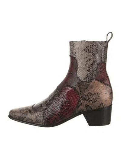 Pre-owned Pierre Hardy Leather Animal Print Boots In Burgundy