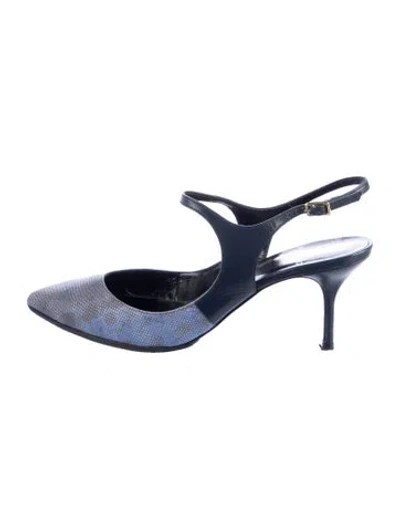 Pre-owned Pierre Hardy Leather Animal Print Slingback Pumps In Blue