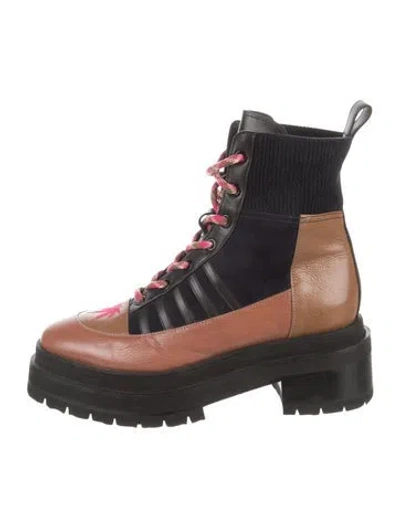 Pre-owned Pierre Hardy Leather Colorblock Pattern Combat Boots In Multi