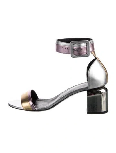 Pre-owned Pierre Hardy Leather Colorblock Pattern Sandals In Silver
