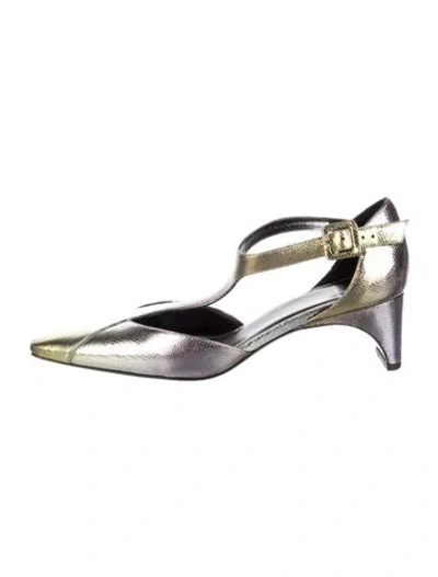 Pre-owned Pierre Hardy Leather Colorblock Pattern T-strap Pumps In Silver
