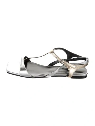 Pre-owned Pierre Hardy Leather Printed T-strap Sandals In Silver