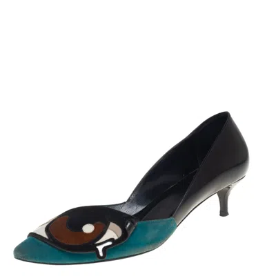 Pre-owned Pierre Hardy Multicolor Leather And Suede Oh Roy Eye Kitten Heel Pumps Size 38