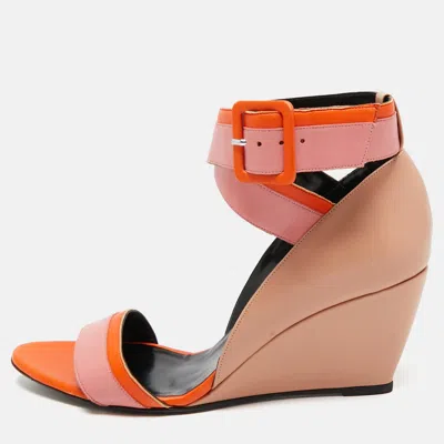 Pierre Hardy Multicolor Leather Wedge Ankle Strap Sandals In Orange