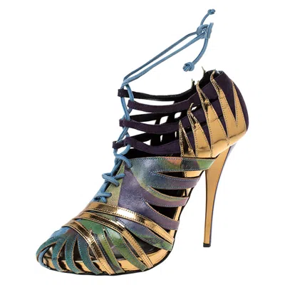 Pierre Hardy Multicolor Suede And Printed Leather Cut Out Booties