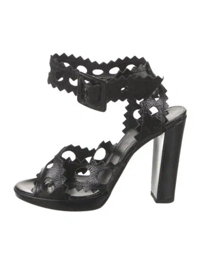 Pre-owned Pierre Hardy Patent Leather Eyelet Trim Slingback Sandals In Black