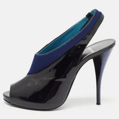 Pierre Hardy Piere Hardy Black/blue Fabric And Patent Leather Slingback Pumps