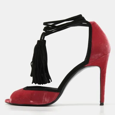 Pre-owned Pierre Hardy Pink Velvet And Suede Peep-toe Ankle Wrap Pumps Size 39