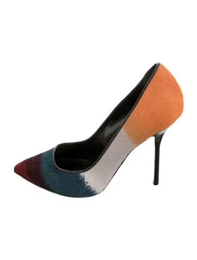 Pre-owned Pierre Hardy Ponyhair Colorblock Pattern Pumps In Orange