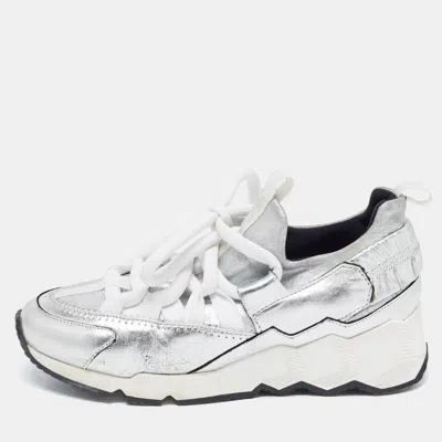 Pierre Hardy Silver Leather And Neoprene Low Top Sneakers