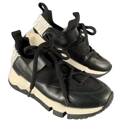 Pre-owned Pierre Hardy Size 12 Black White Layered Leather Platform Sneakers