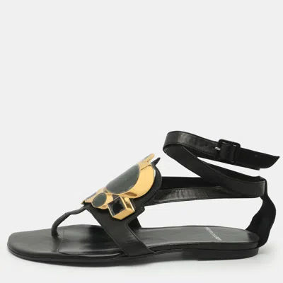 Pre-owned Pierre Hardy Size 36.5 Black Leather Ankle Wrap Flat Sandals