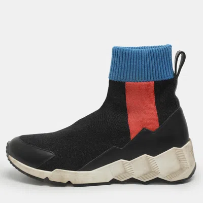 Pre-owned Pierre Hardy Size 37 Tri-color Shimmering Stretch Fabric Sock Sneakers In Black