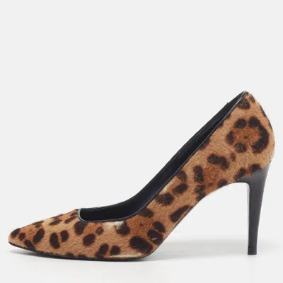 Pre-owned Pierre Hardy Size 37.5 Brown Leopard Print Calf Hair Pointed Toe Pumps