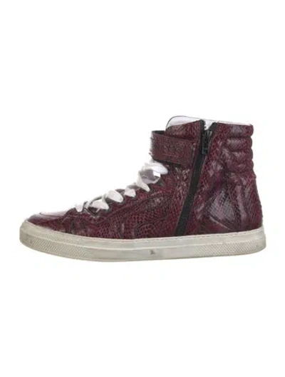 Pre-owned Pierre Hardy Snakeskin Animal Print Sneakers In Burgundy