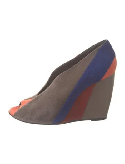 Pre-owned Pierre Hardy Suede Colorblock Pattern Pumps In Blue/grey/pink