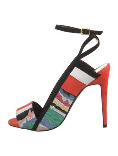 Pre-owned Pierre Hardy Suede Colorblock Pattern Slingback Pumps In Red