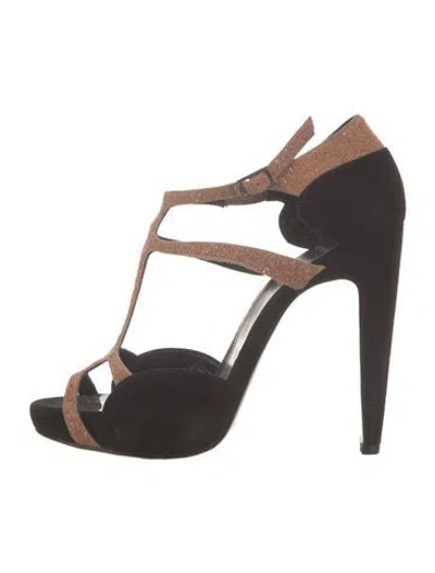 Pre-owned Pierre Hardy Suede Glitter Accents T-strap Sandals In Black