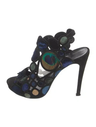 Pre-owned Pierre Hardy Suede Printed Slides In Blue