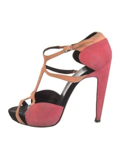 Pre-owned Pierre Hardy Suede Printed T-strap Sandals In Pink