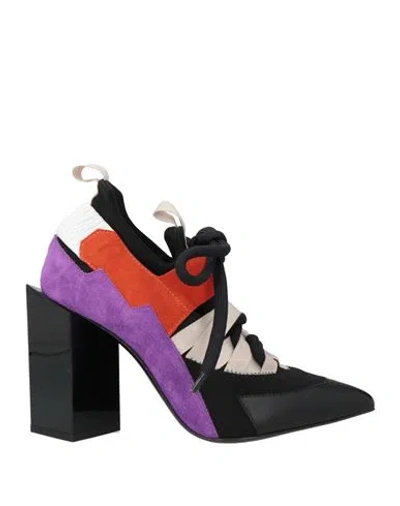 Pierre Hardy Woman Lace-up Shoes Purple Size 8 Calfskin, Textile Fibers