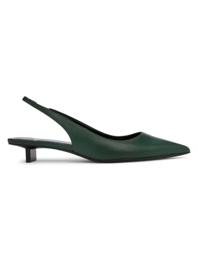 Pierre Hardy Women's Stella 25mm Metallic Leather Kitten Heels In Green