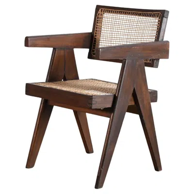 Pre-owned Pierre Jeanneret Office Cane Chair Authentic Mid-century Modern Pj-si-28-a In Brown