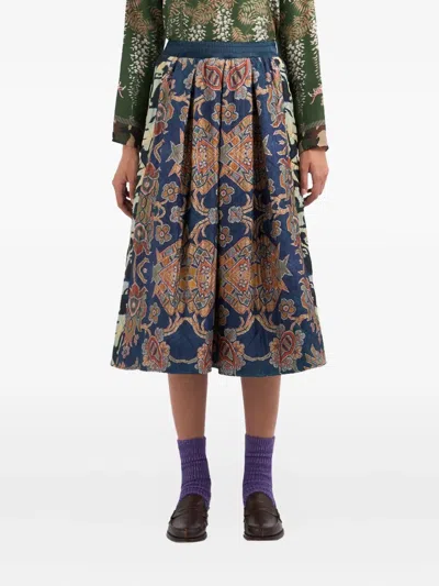 Pierre-louis Mascia A-line Geometric-pattern Midi Skirt In Blue