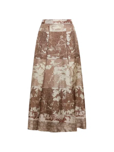 Pierre-louis Mascia A-line Pleated Midi Skirt In Brown