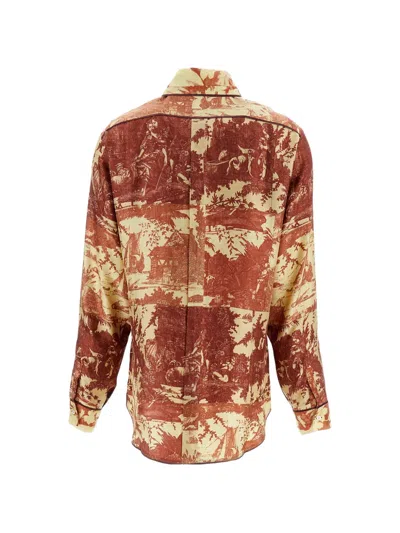 Pierre-louis Mascia Long-sleeved Printed Silk Shirt With Classic Collar In Brown