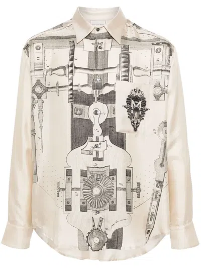 Pierre-louis Mascia Abstract-print Shirt In Neutrals