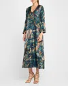 Pierre-louis Mascia Cialda V-neck Print Dress In Teal  Beige Multi 513482/101