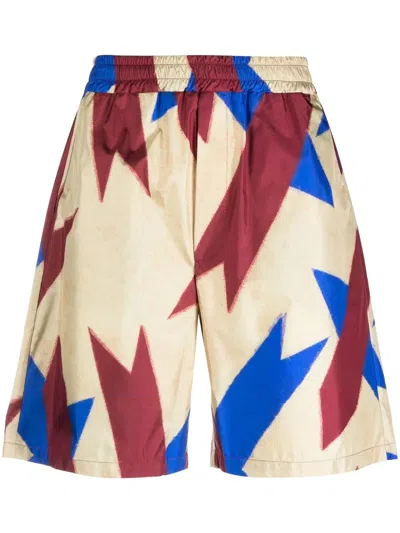 Pierre-louis Mascia Abstract-print Silk Shorts In Blue