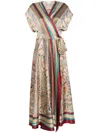 Pierre-louis Mascia Wrap Maxi Dress With Intricate Patterns In Nude