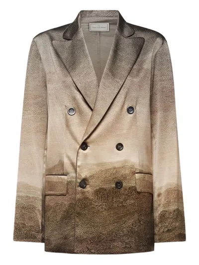 Pierre-louis Mascia Adastrgum Double-breasted Landscape-printed Jacket In Neutral
