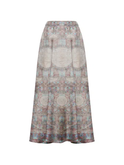 Pierre-louis Mascia Aloe A-line Printed Midi Skirt In Brown
