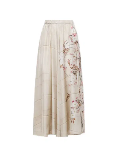 Pierre-louis Mascia Aloe A-line Silk Midi Skirt In Neutral