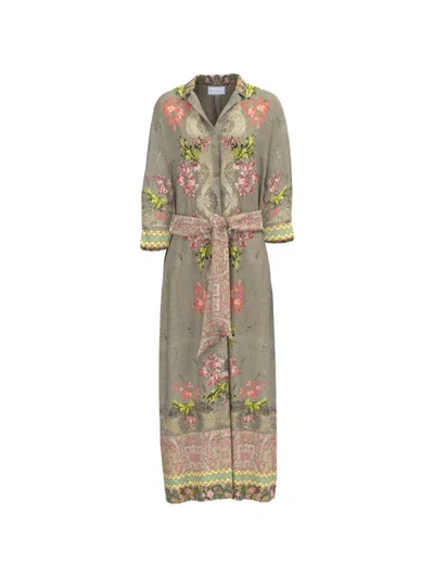 Pierre-louis Mascia Aloe Belted Floral-motif Midi Shirt Dress In Multi