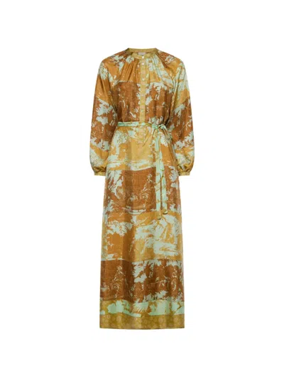 Pierre-louis Mascia Aloe Belted Floral-print Maxi Dress In Brown