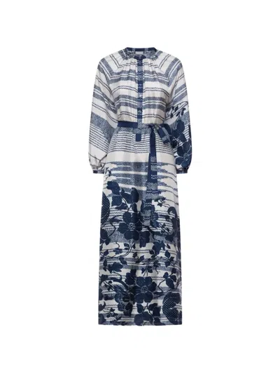 Pierre-louis Mascia Aloe Belted Floral-print Midi Shirt Dress In Blue